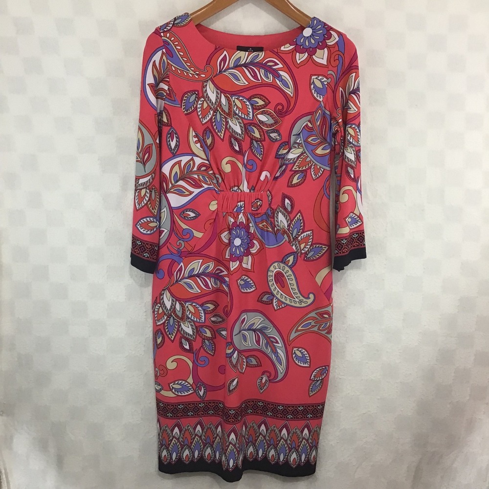 Ronni Nicole Coral Paisley Midi Dress with Blue & Purple Accents